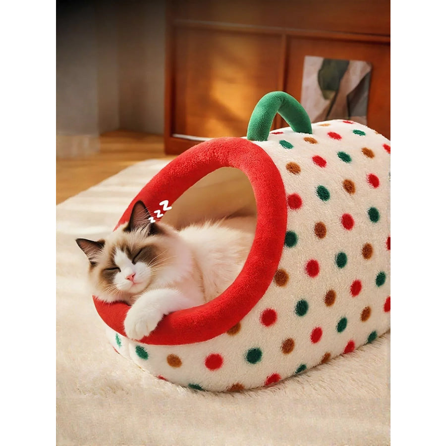 Cozy Polka Dot Pet Nest with Handle Ivory / S Apparel and Accessories