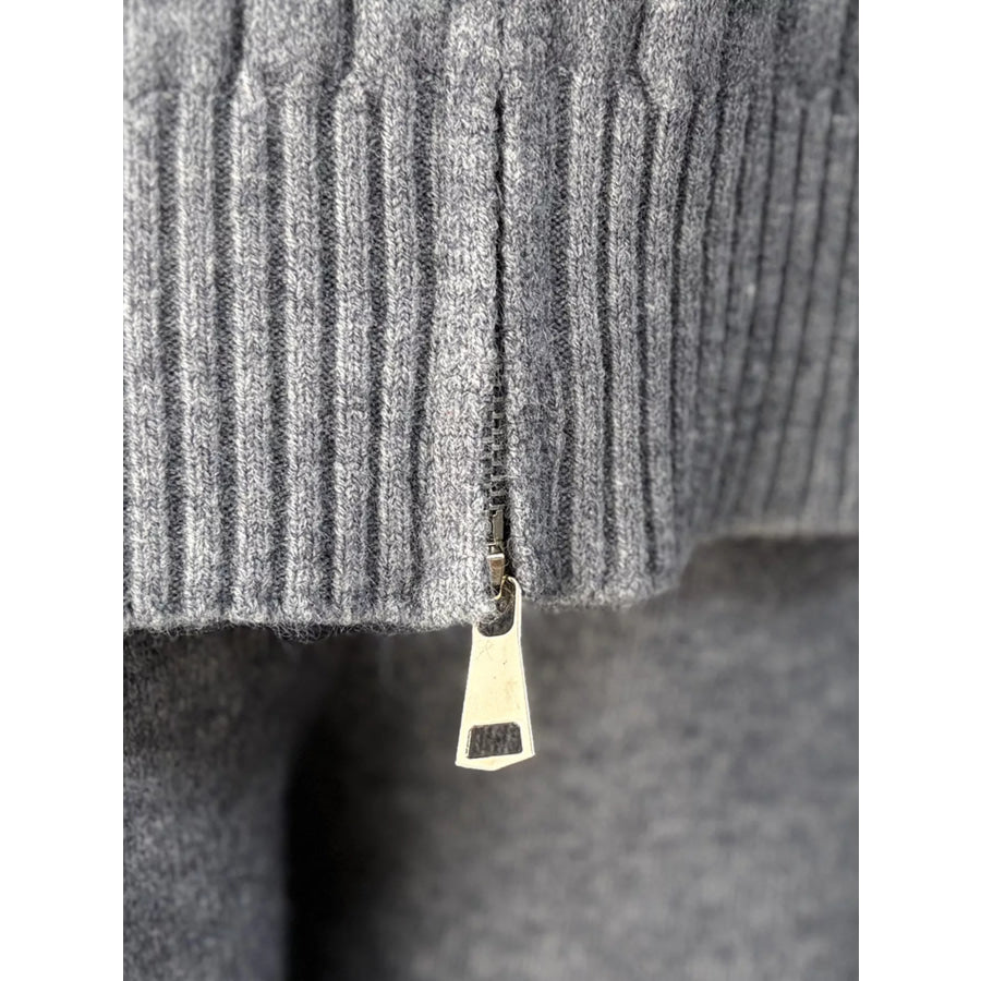 Cozy Ribbed Knit Zip-Up Hoodie and Wide-Leg Pants Sweater Set Apparel Accessories