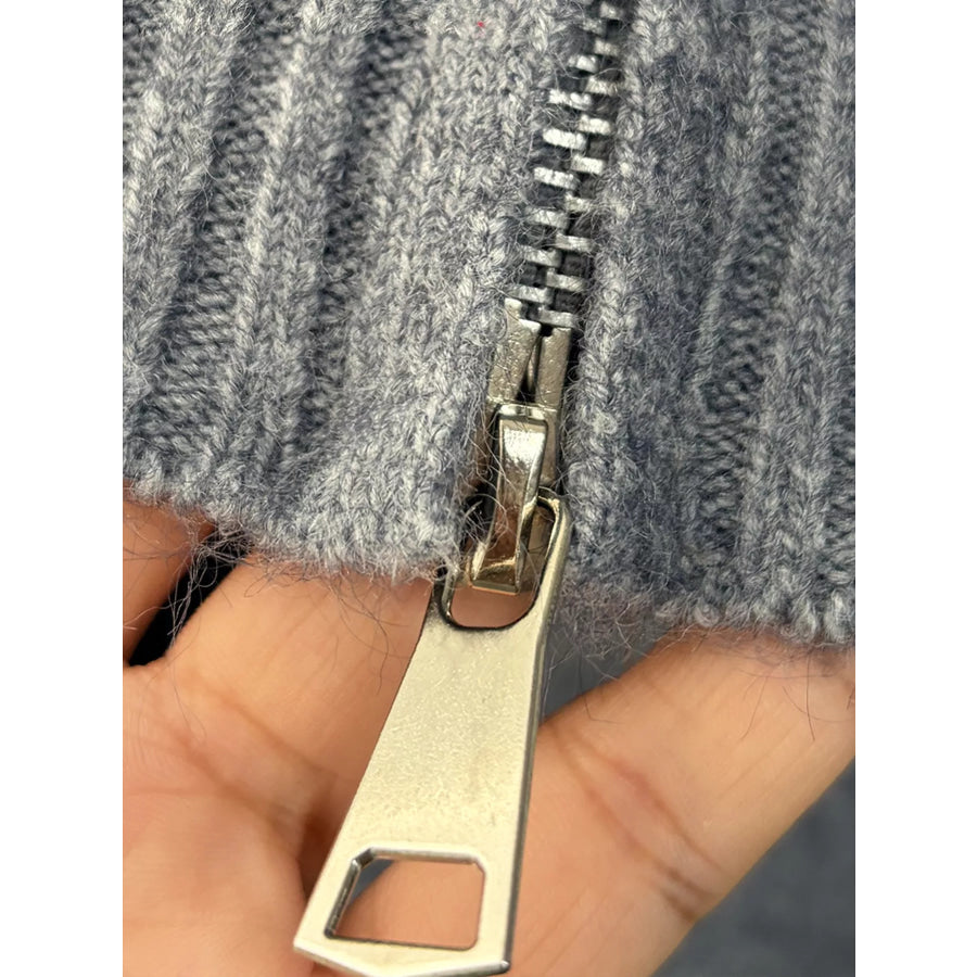 Cozy Ribbed Knit Zip-Up Hoodie and Wide-Leg Pants Sweater Set Apparel Accessories