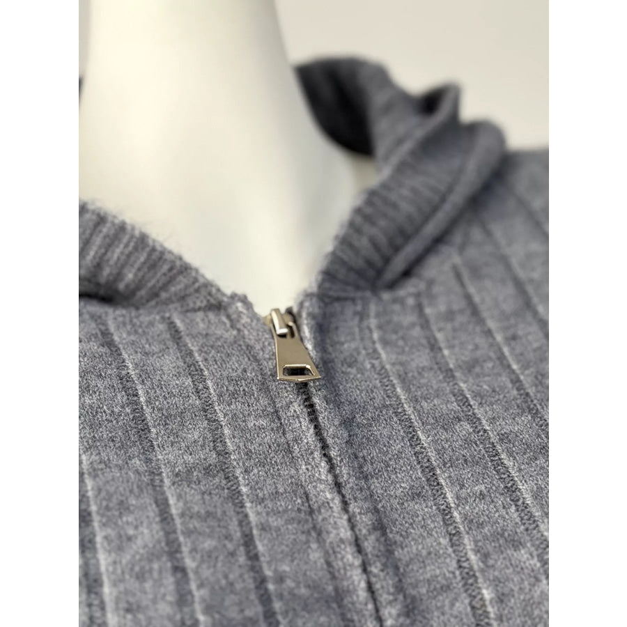 Cozy Ribbed Knit Zip-Up Hoodie and Wide-Leg Pants Sweater Set Apparel Accessories
