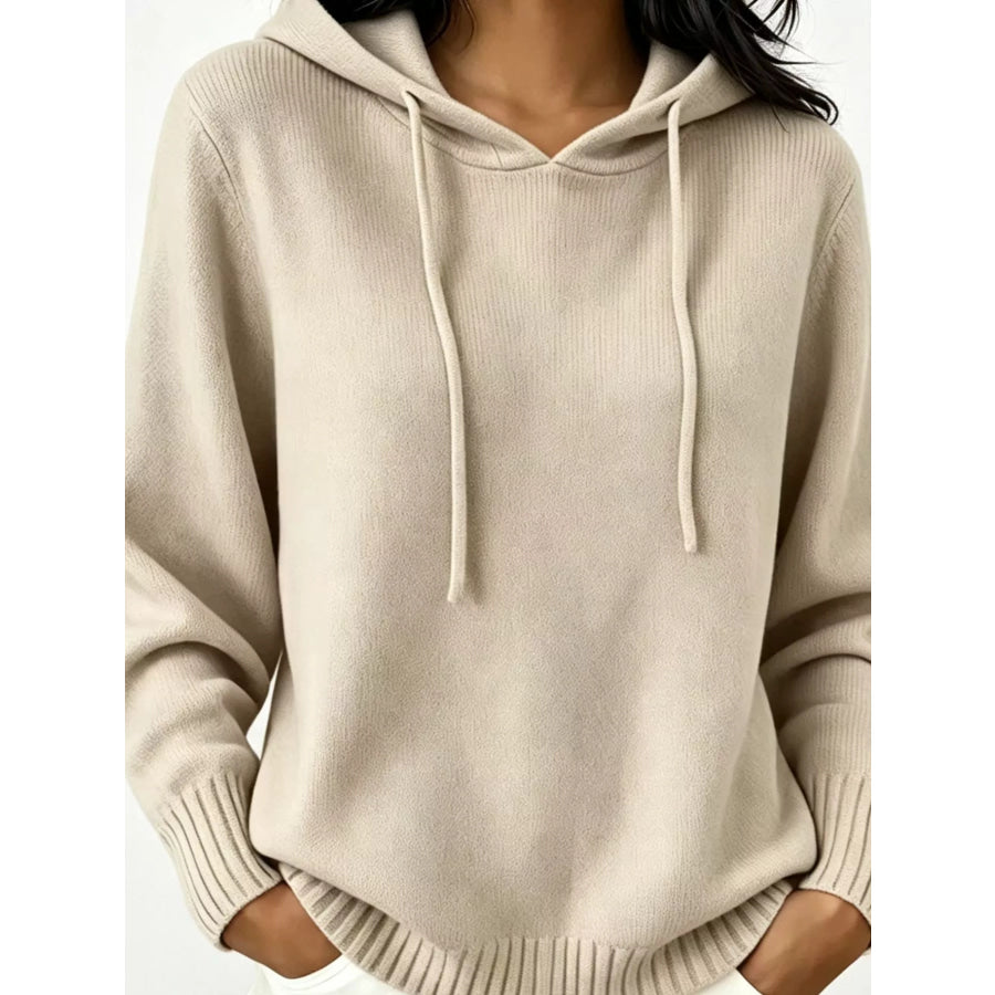 Cozy Ribbed Long‑Sleeve Hooded Sweater Apricot / S Apparel and Accessories