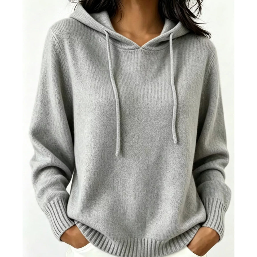 Cozy Ribbed Long‑Sleeve Hooded Sweater Gray / S Apparel and Accessories