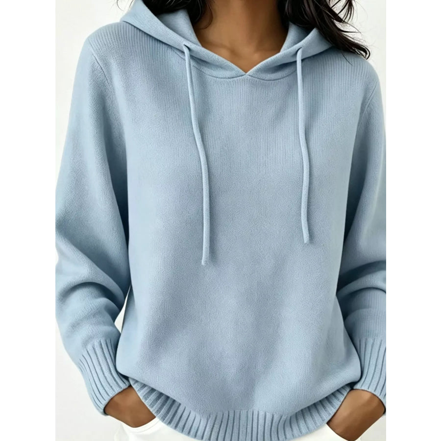 Cozy Ribbed Long‑Sleeve Hooded Sweater Light Blue / S Apparel and Accessories