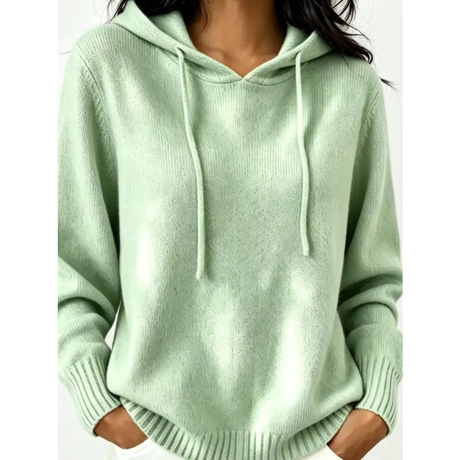 Cozy Ribbed Long‑Sleeve Hooded Sweater Light Green / S Apparel and Accessories