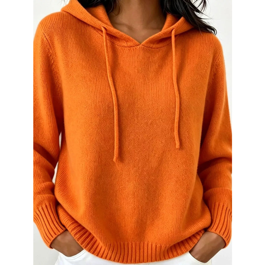 Cozy Ribbed Long‑Sleeve Hooded Sweater Orange / S Apparel and Accessories