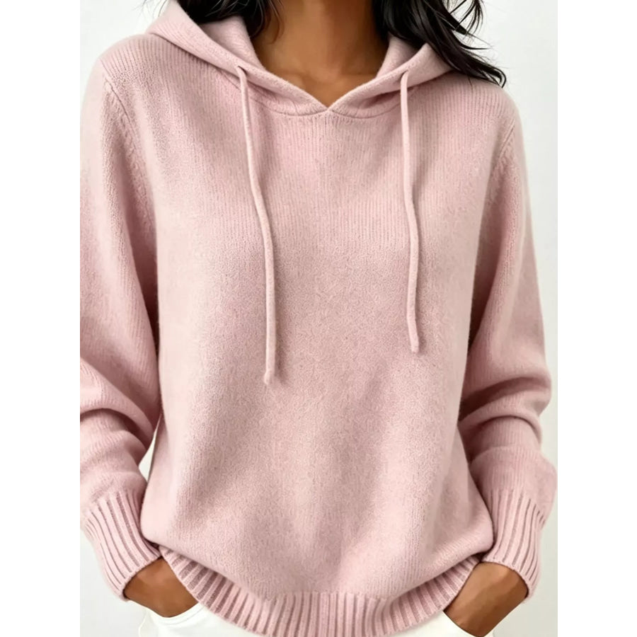 Cozy Ribbed Long‑Sleeve Hooded Sweater Pink Purple / S Apparel and Accessories