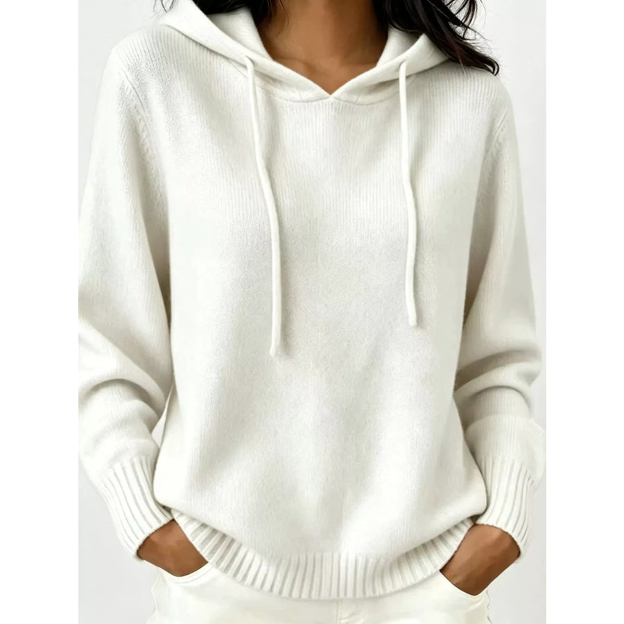 Cozy Ribbed Long‑Sleeve Hooded Sweater White / S Apparel and Accessories