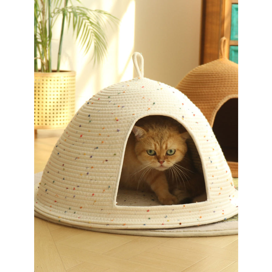 Cozy Rope Woven Cat Cave Bed with Handle Apparel and Accessories