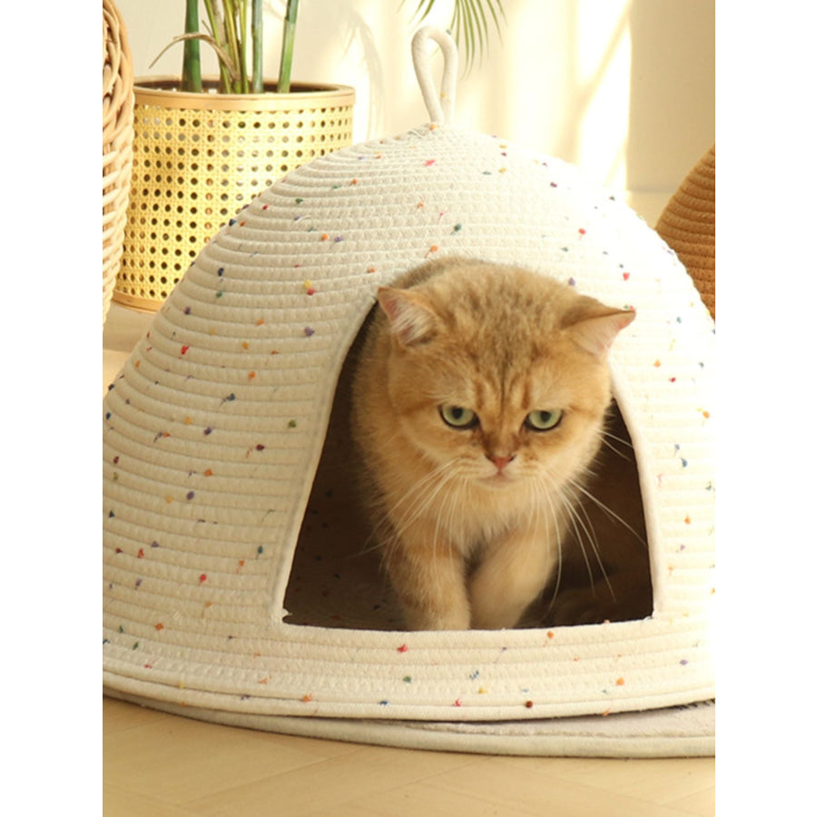 Cozy Rope Woven Cat Cave Bed with Handle Apparel and Accessories
