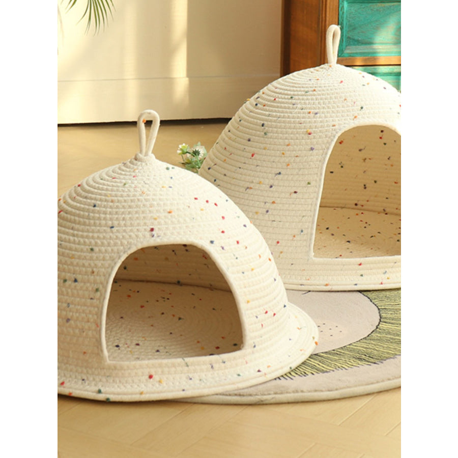 Cozy Rope Woven Cat Cave Bed with Handle Apparel and Accessories