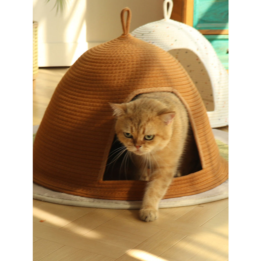 Cozy Rope Woven Cat Cave Bed with Handle Apparel and Accessories