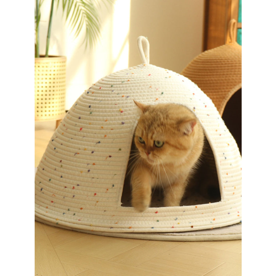 Cozy Rope Woven Cat Cave Bed with Handle Apparel and Accessories
