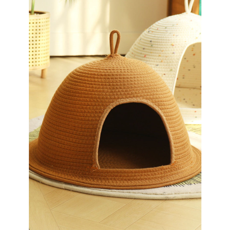 Cozy Rope Woven Cat Cave Bed with Handle Pumpkin / S Apparel and Accessories