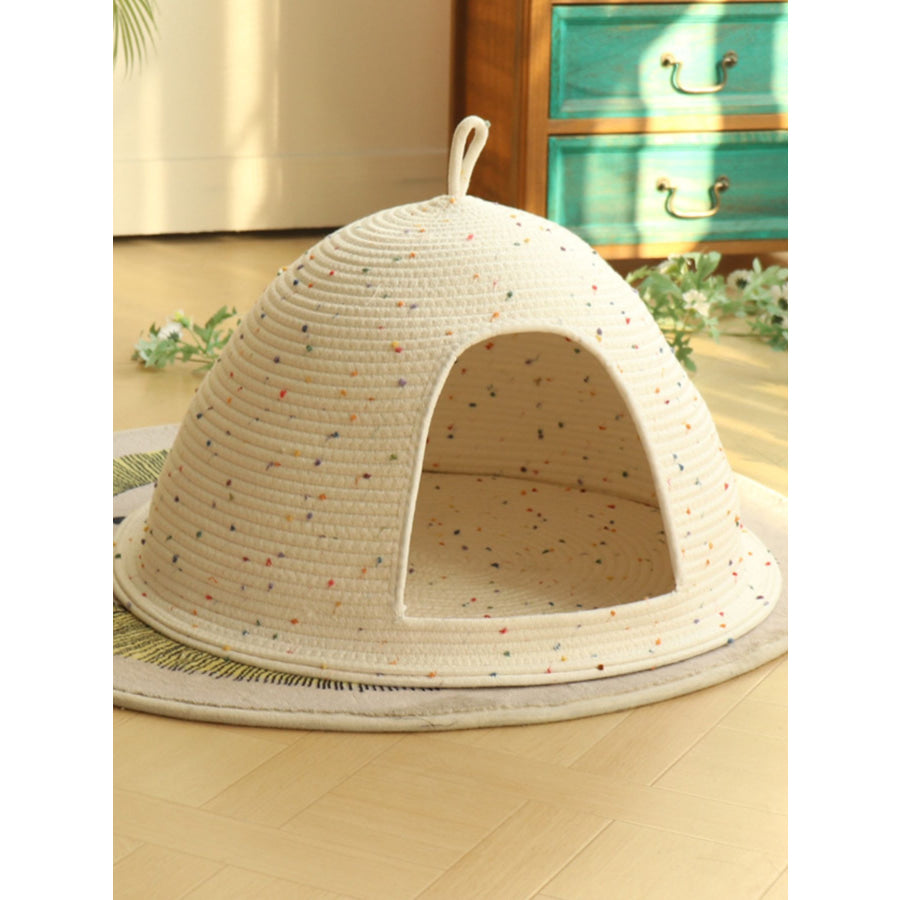 Cozy Rope Woven Cat Cave Bed with Handle White / S Apparel and Accessories