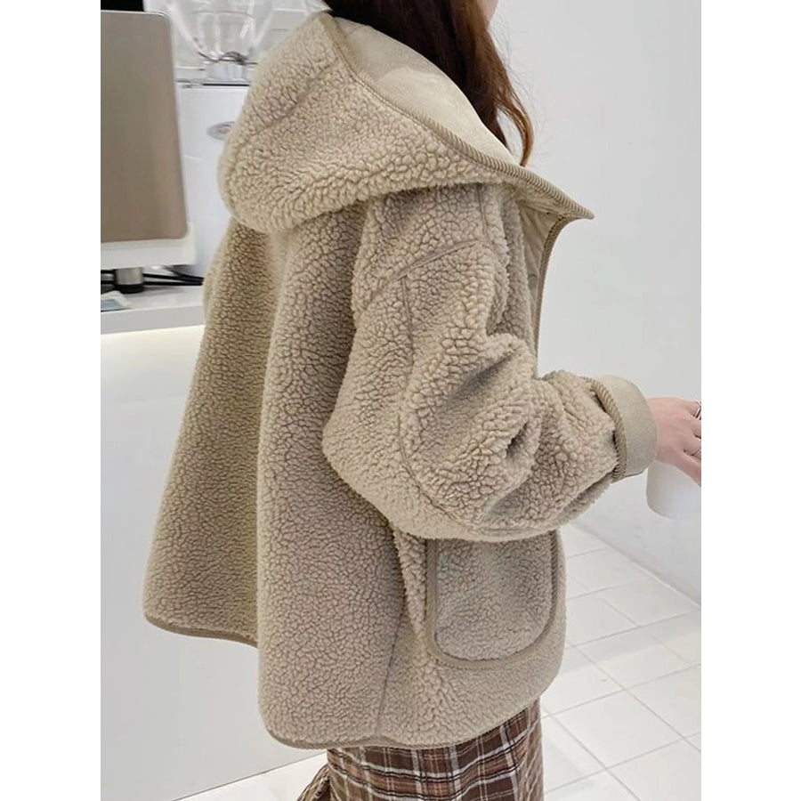 Cozy Sherpa Fleece Hooded Jacket with Snap-Button Closure Apparel and Accessories