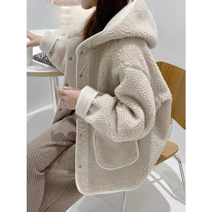 Cozy Sherpa Fleece Hooded Jacket with Snap-Button Closure Apparel and Accessories