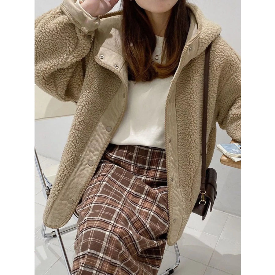 Cozy Sherpa Fleece Hooded Jacket with Snap-Button Closure Apparel and Accessories