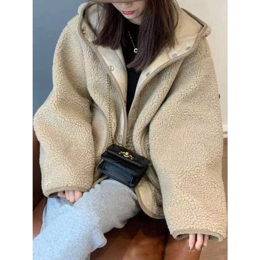 Cozy Sherpa Fleece Hooded Jacket with Snap-Button Closure Apparel and Accessories