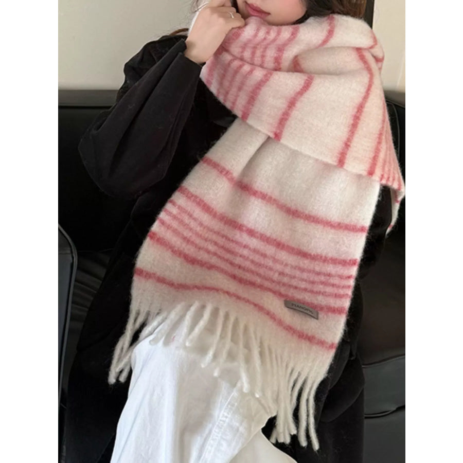 Cozy Striped Fringe Hem Scarf Apparel and Accessories