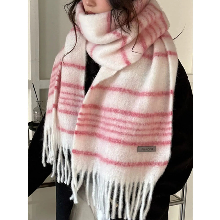 Cozy Striped Fringe Hem Scarf Apparel and Accessories
