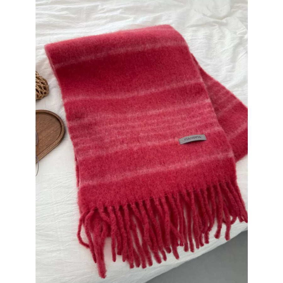 Cozy Striped Fringe Hem Scarf Apparel and Accessories