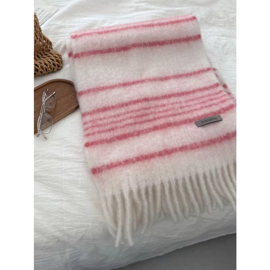 Cozy Striped Fringe Hem Scarf Apparel and Accessories