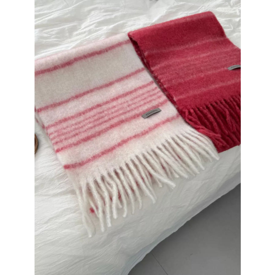 Cozy Striped Fringe Hem Scarf Apparel and Accessories