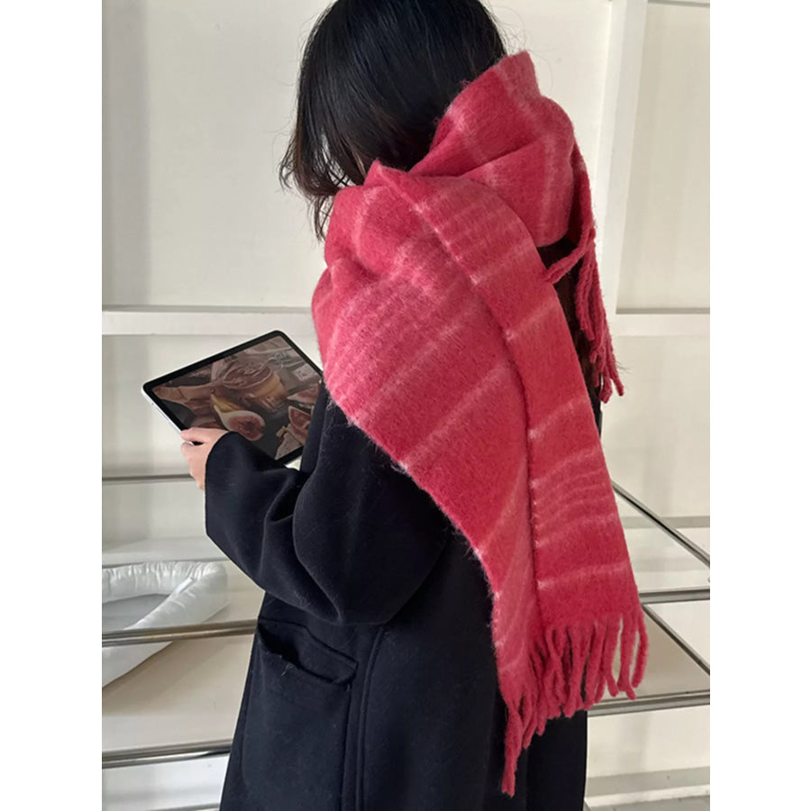 Cozy Striped Fringe Hem Scarf Apparel and Accessories