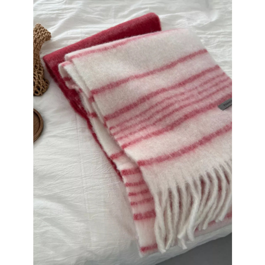 Cozy Striped Fringe Hem Scarf Apparel and Accessories