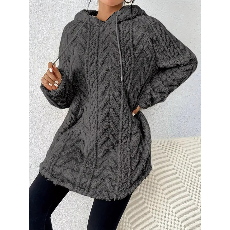 Cozy Textured Drawstring Fleece Hoodie Apparel and Accessories