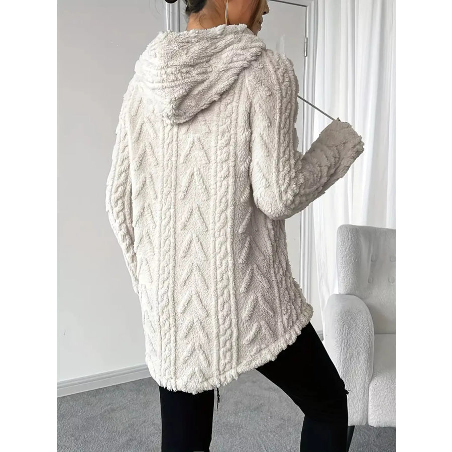 Cozy Textured Drawstring Fleece Hoodie Apparel and Accessories