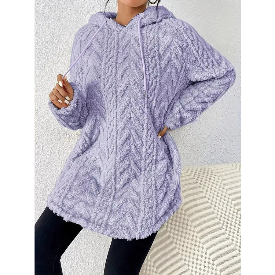 Cozy Textured Drawstring Fleece Hoodie Apparel and Accessories