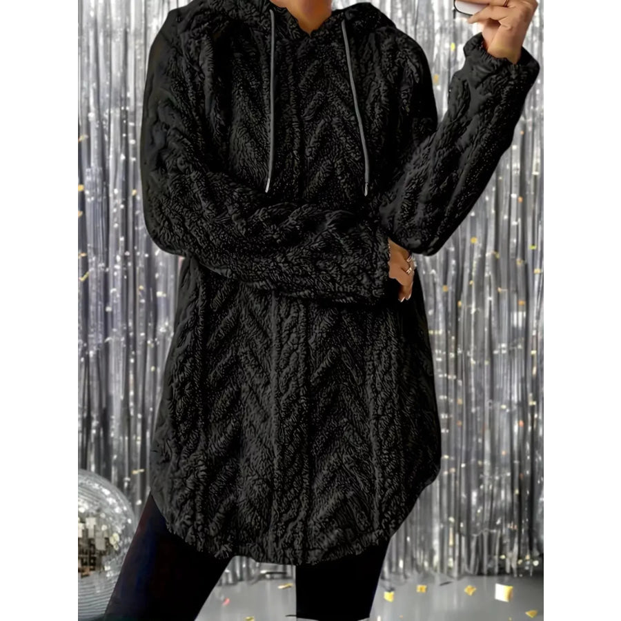 Cozy Textured Drawstring Fleece Hoodie Apparel and Accessories