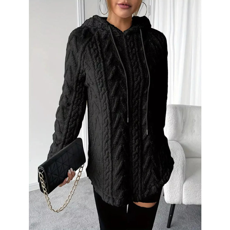 Cozy Textured Drawstring Fleece Hoodie Apparel and Accessories