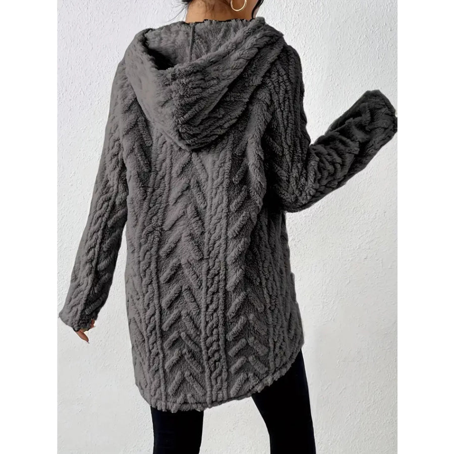 Cozy Textured Drawstring Fleece Hoodie Apparel and Accessories