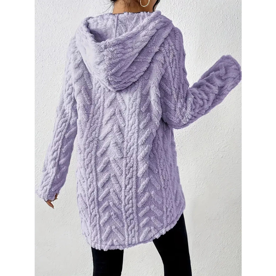 Cozy Textured Drawstring Fleece Hoodie Apparel and Accessories