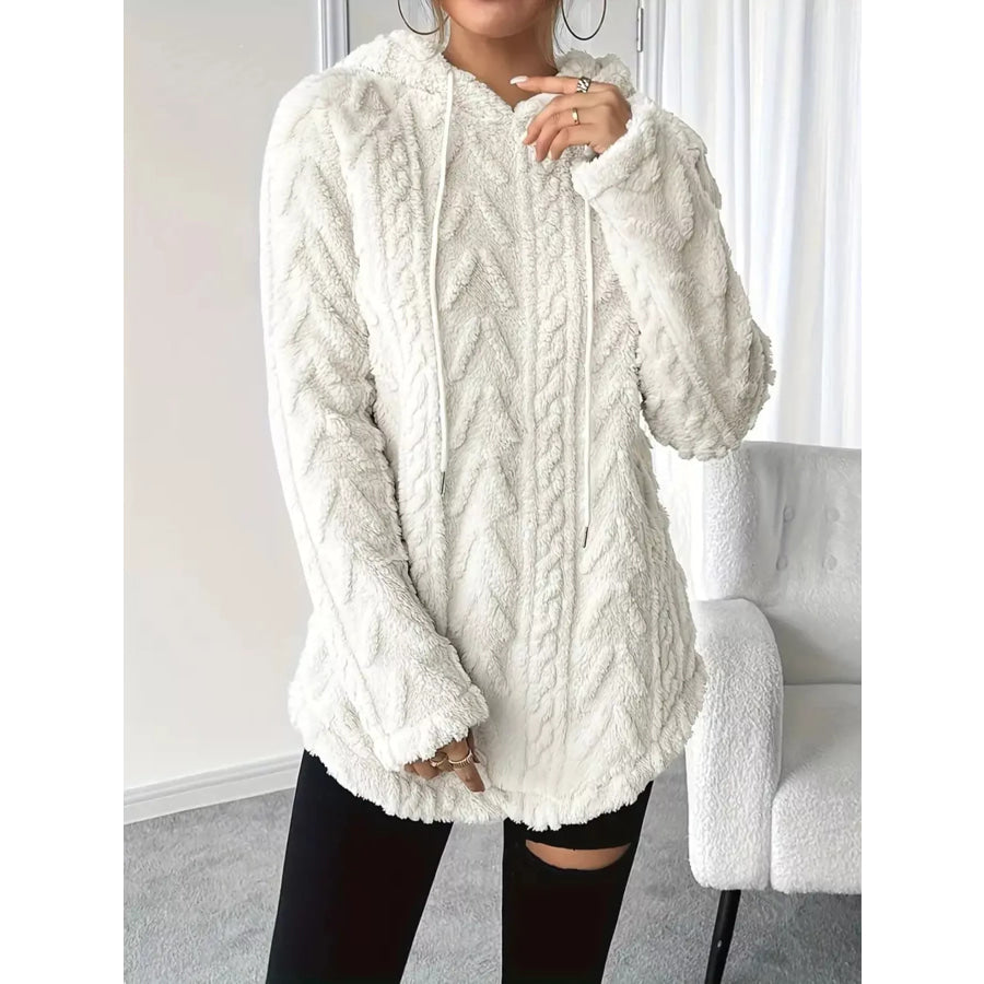 Cozy Textured Drawstring Fleece Hoodie Apparel and Accessories
