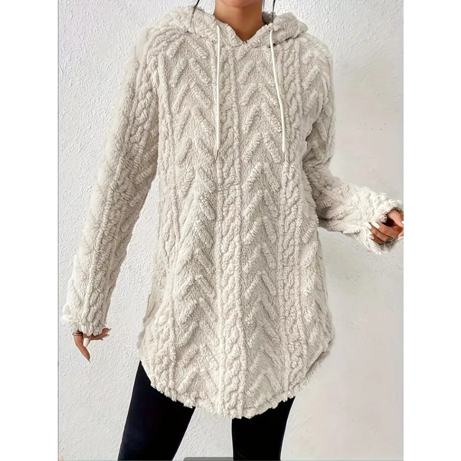 Cozy Textured Drawstring Fleece Hoodie Apparel and Accessories