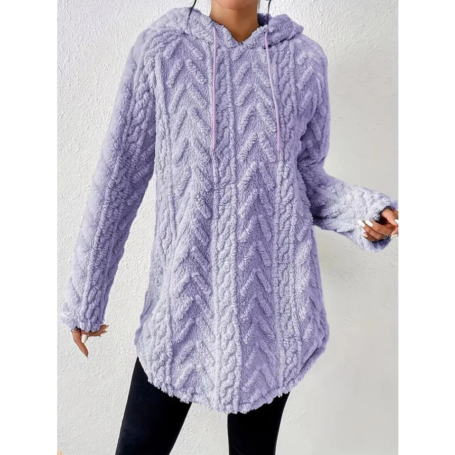 Cozy Textured Drawstring Fleece Hoodie Apparel and Accessories