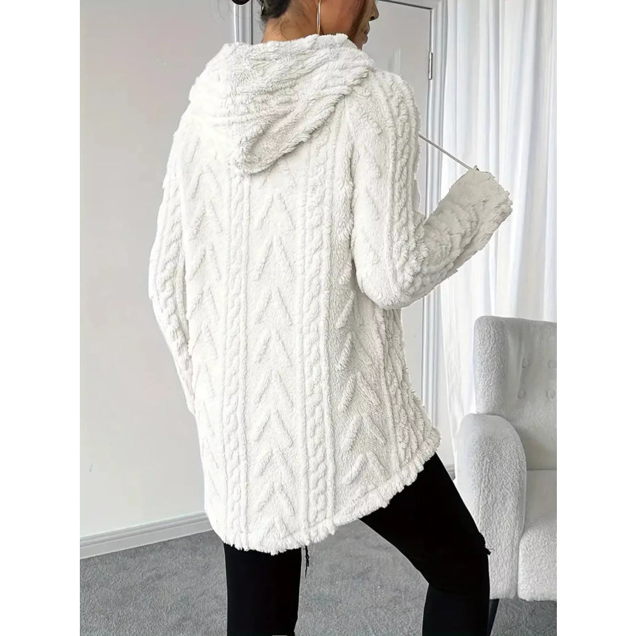 Cozy Textured Drawstring Fleece Hoodie Apparel and Accessories