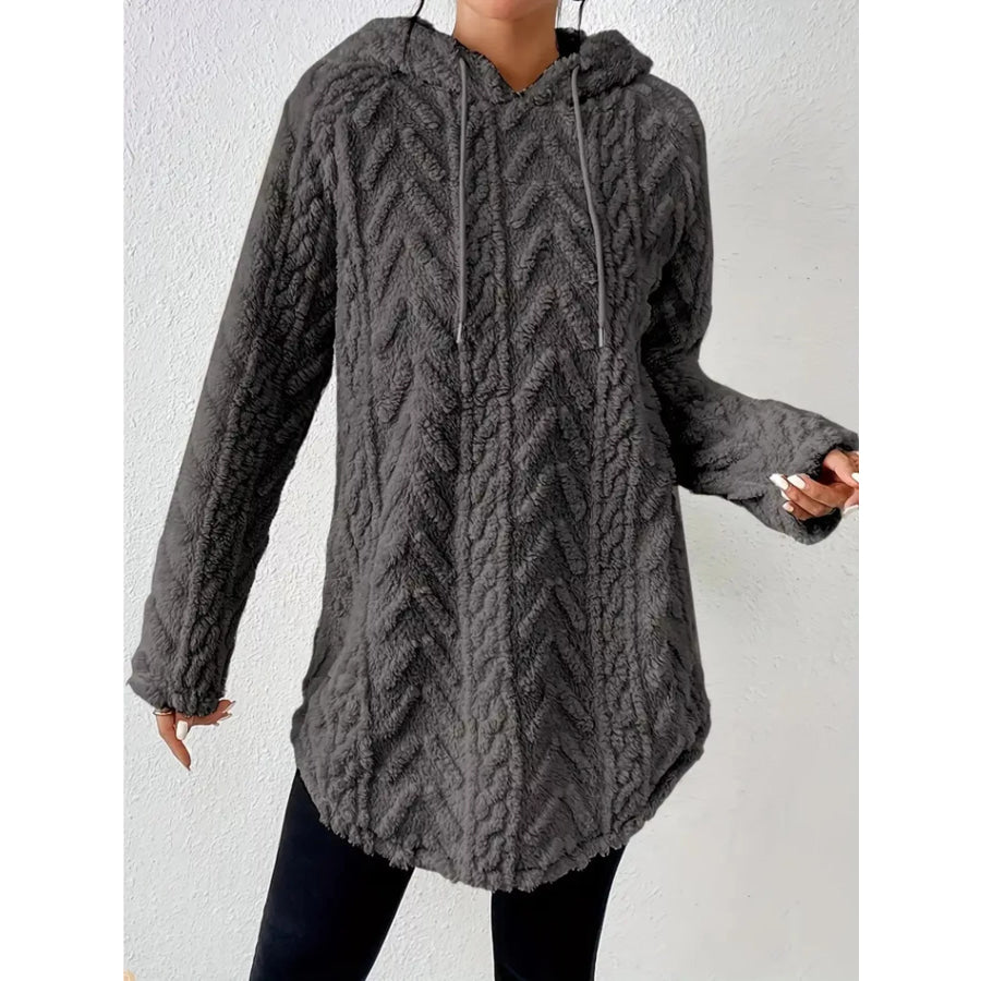 Cozy Textured Drawstring Fleece Hoodie Apparel and Accessories