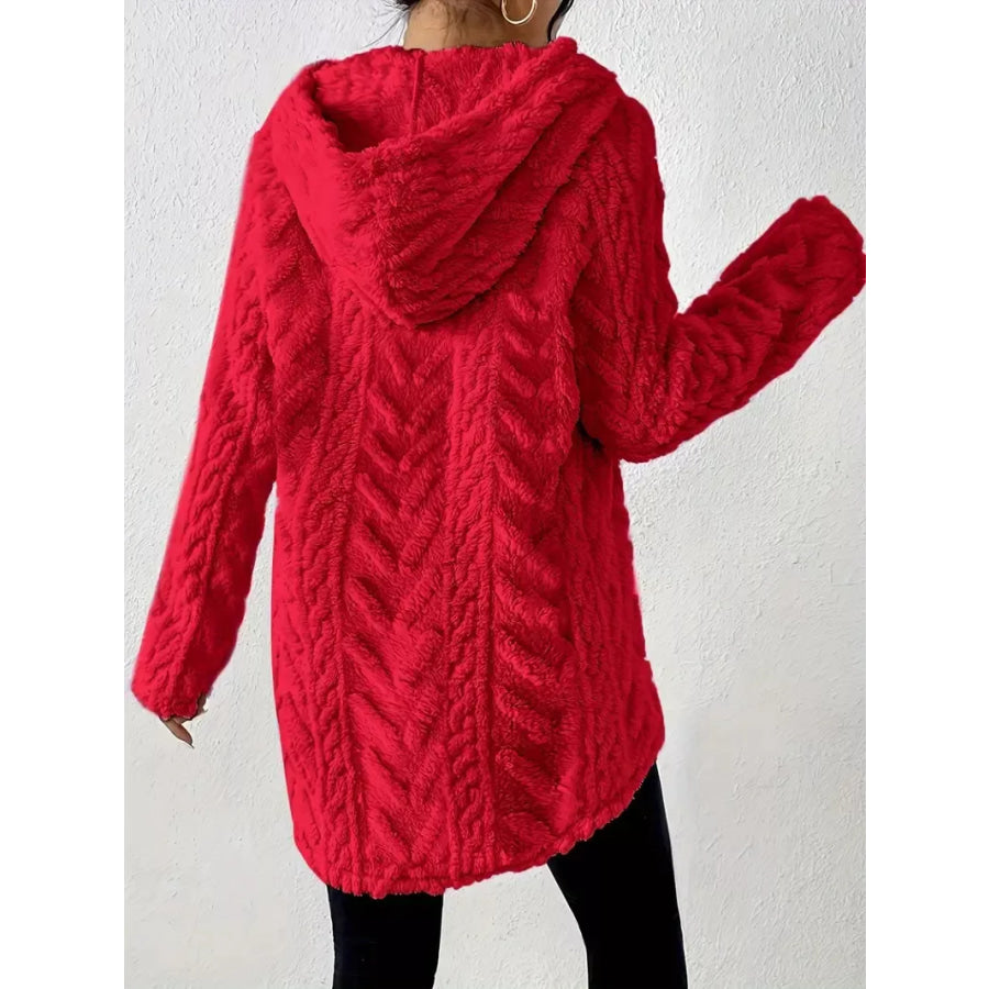 Cozy Textured Drawstring Fleece Hoodie Apparel and Accessories