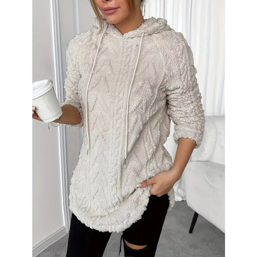 Cozy Textured Drawstring Fleece Hoodie Apparel and Accessories