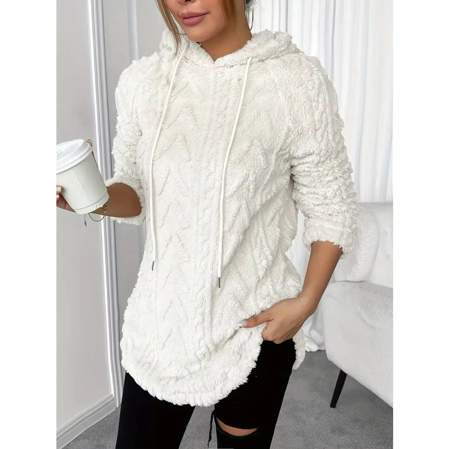 Cozy Textured Drawstring Fleece Hoodie Apparel and Accessories