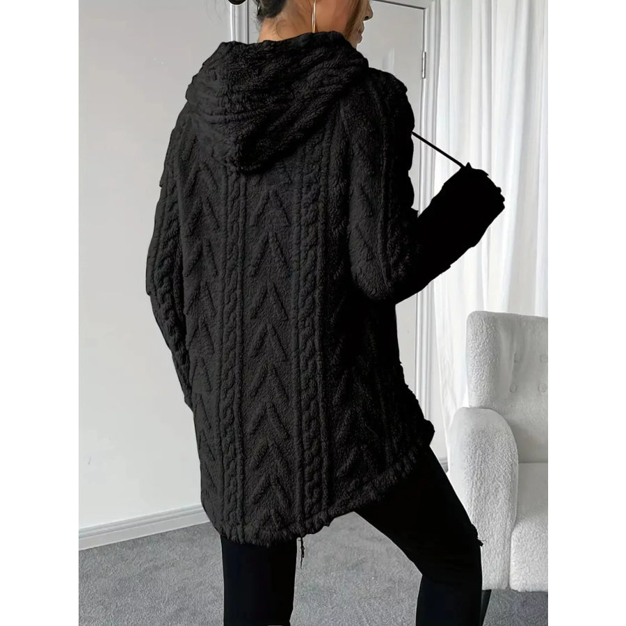 Cozy Textured Drawstring Fleece Hoodie Apparel and Accessories