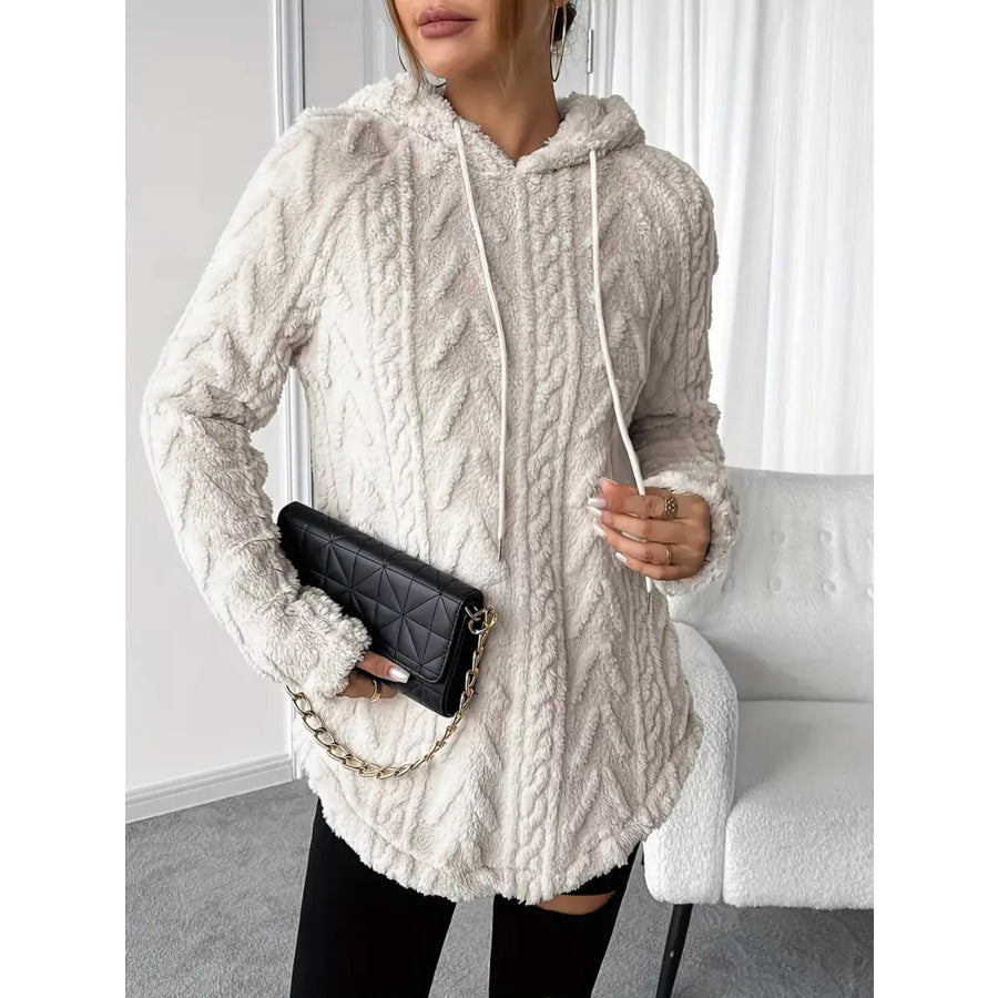 Cozy Textured Drawstring Fleece Hoodie Apricot / S Apparel and Accessories
