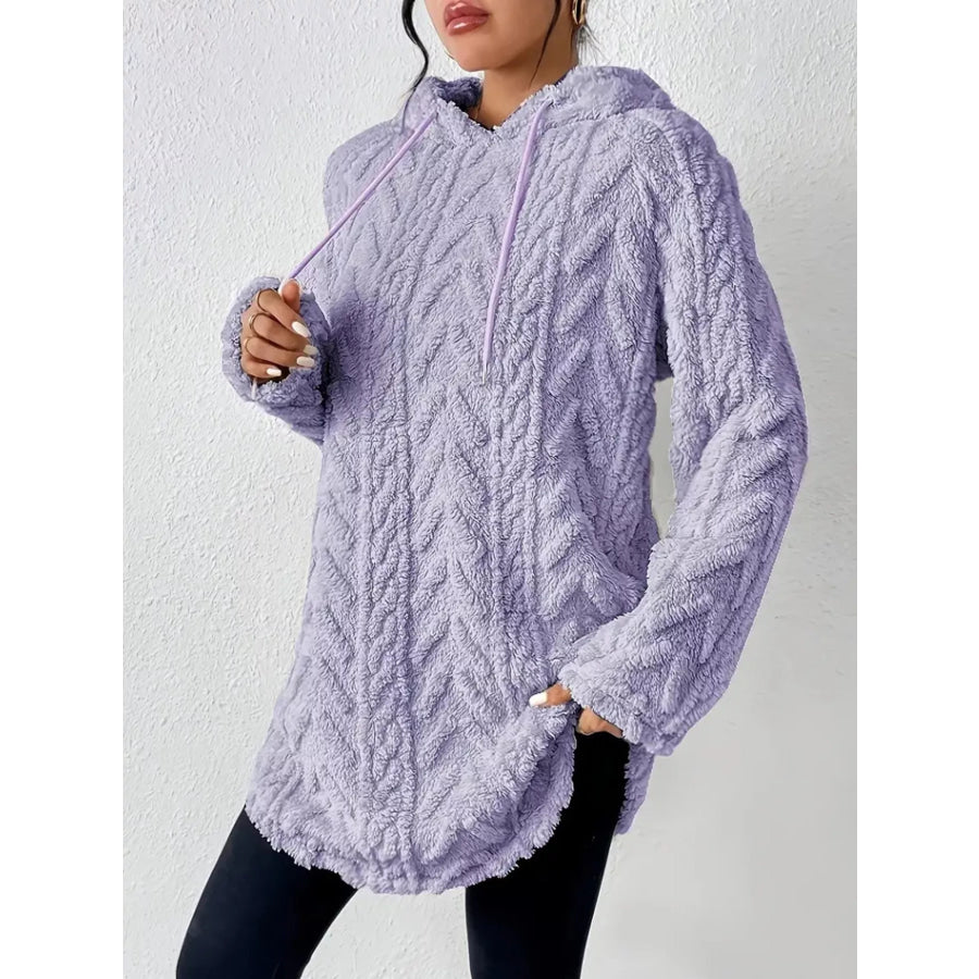 Cozy Textured Drawstring Fleece Hoodie Purple / S Apparel and Accessories
