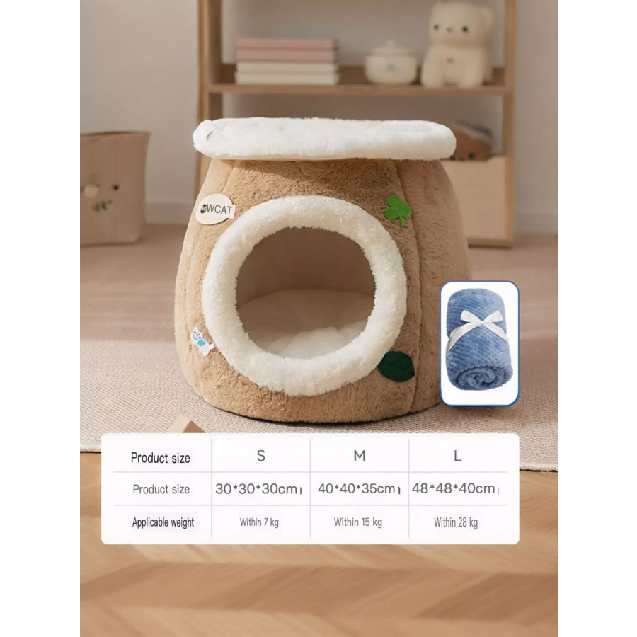 Cozy Tree Stump Pet Nest Khaki + Blankets / S Apparel and Accessories