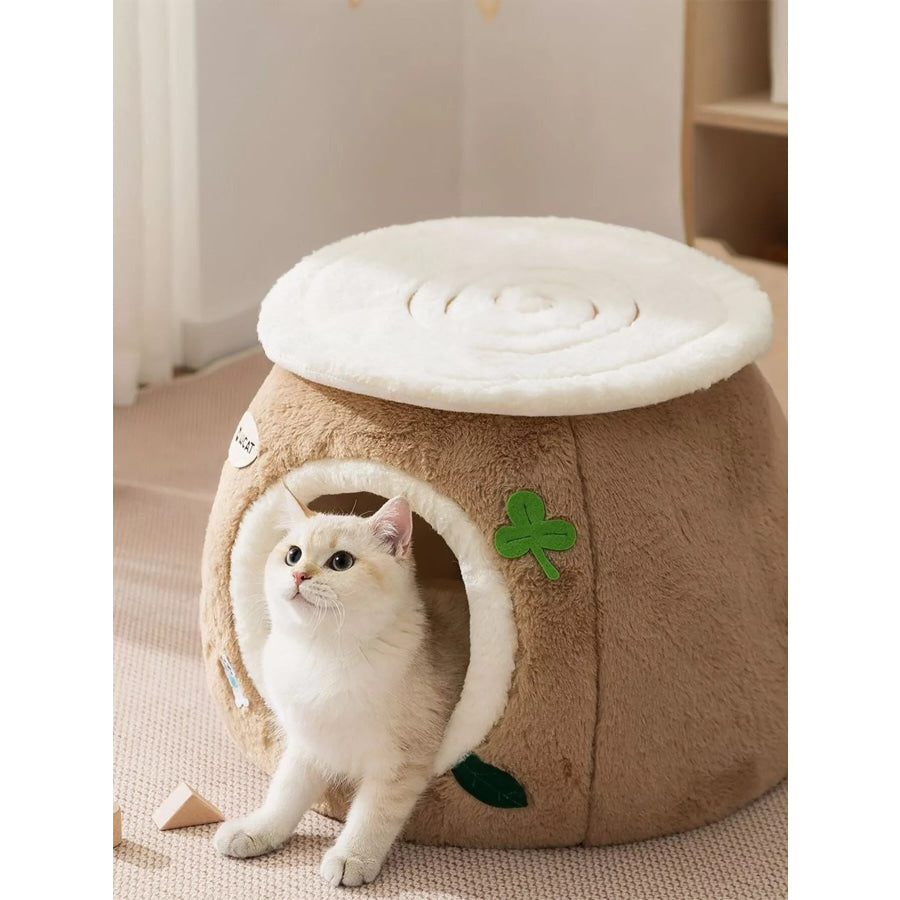 Cozy Tree Stump Pet Nest Khaki / S Apparel and Accessories