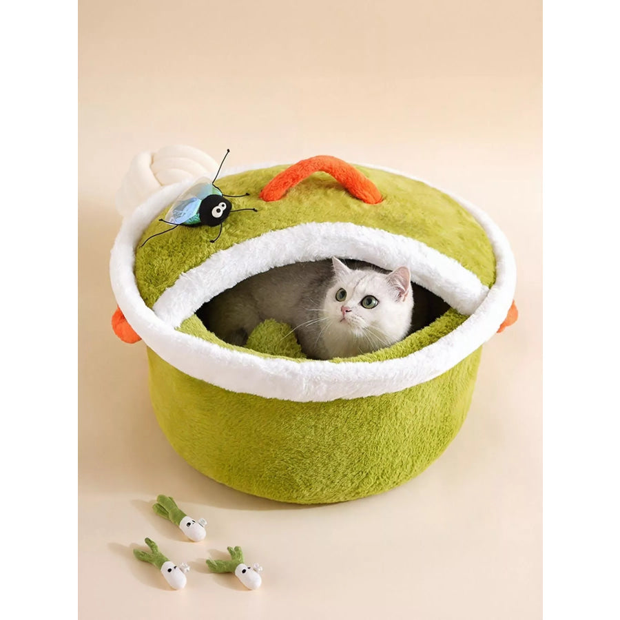 Cozy Warm Round Covered Semi-Enclosed Pet Nest Yellow-Green / S Apparel and Accessories